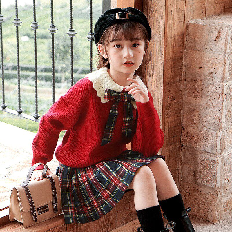 Girls winter clothes plus velvet dress Western style 2021 winter children's princess dress fashionable New Year's dress New Year's dress red