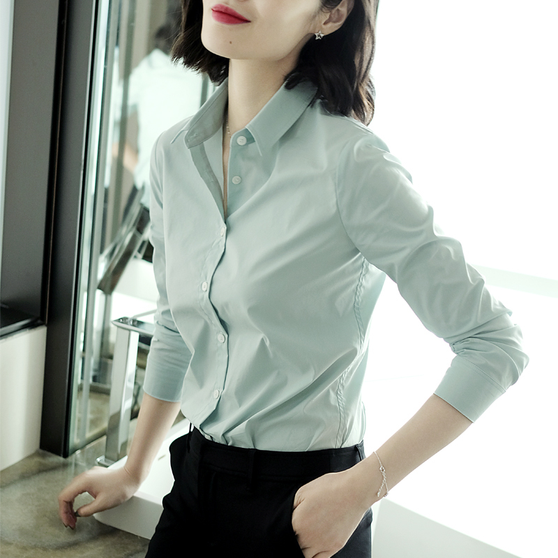 Fruit Green Women's Shirt Jacket Long-Sleeved Professional Work Clothes 2025 Spring and Summer New Slim-Fit Shirt Solid Color Fruit Green Women's Shirt Jacket Long-Sleeved Professional Work Clothes 2025 Spring and Summer New Slim-Fit Shirt Solid Color