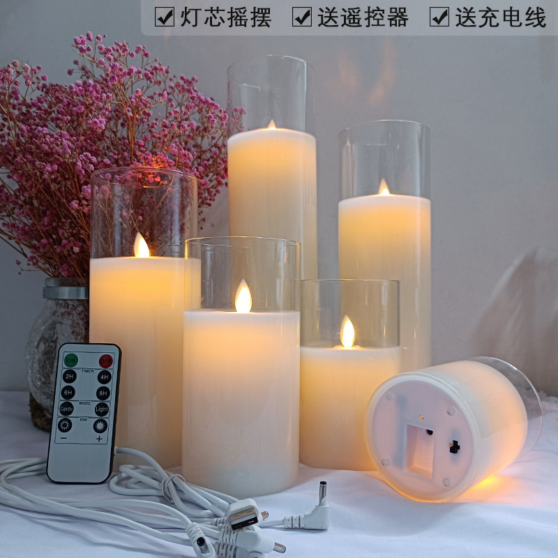 Charging one-size glass electronic candlelight flame romantic home LED atmosphere lamp wedding arrangement