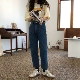 Cai Niuniu quần jeans xanh đậm, quần ống suông thẳng ống rộng mùa xuân và mùa thu hoang dã eo cao đã mỏng 9 quần - Quần jean