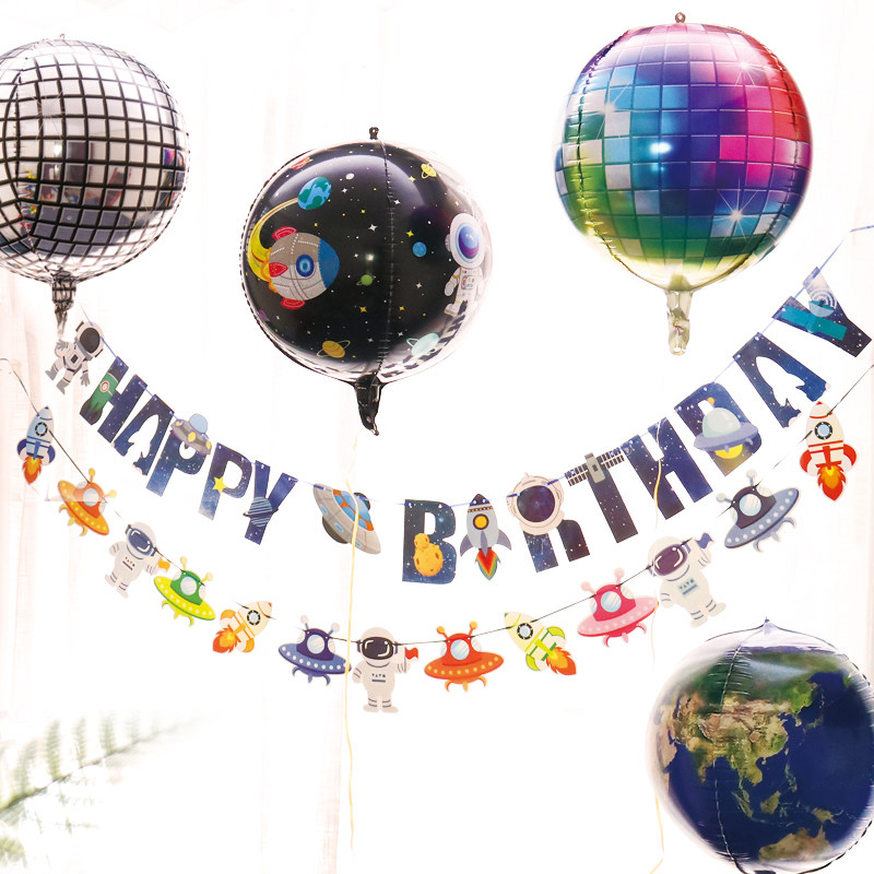Astronaut Balloon 4D Ball Earth Aluminum Film Balloon Birthday Party Theme Letter Pull Flag Package Decoration Supplies