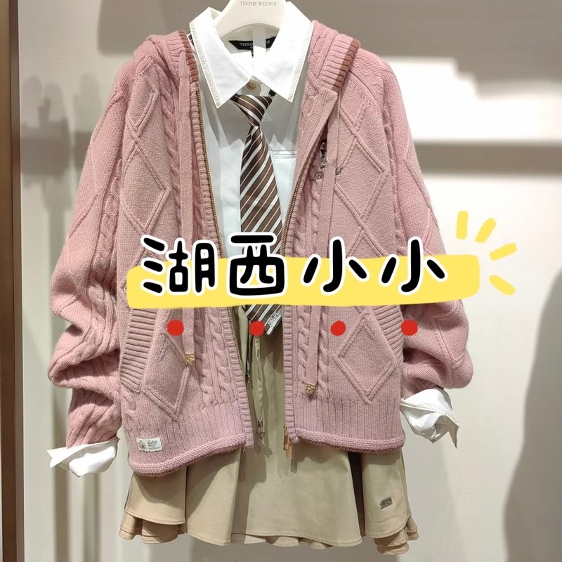 Little Bear 2025 Winter New Women's Hooded Knitted Cardigan Sweater with Zipper Ttck254903P