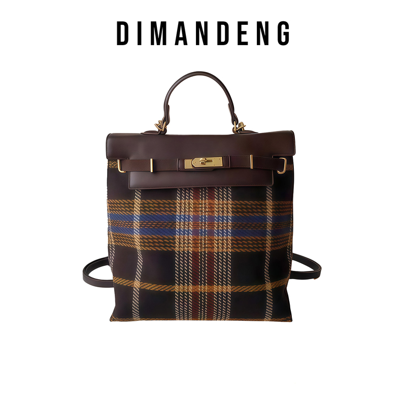 2026 New British-Style Plaid Woolen Backpack, Large-Capacity Commuter Laptop Bag, Niche High-End School Bag