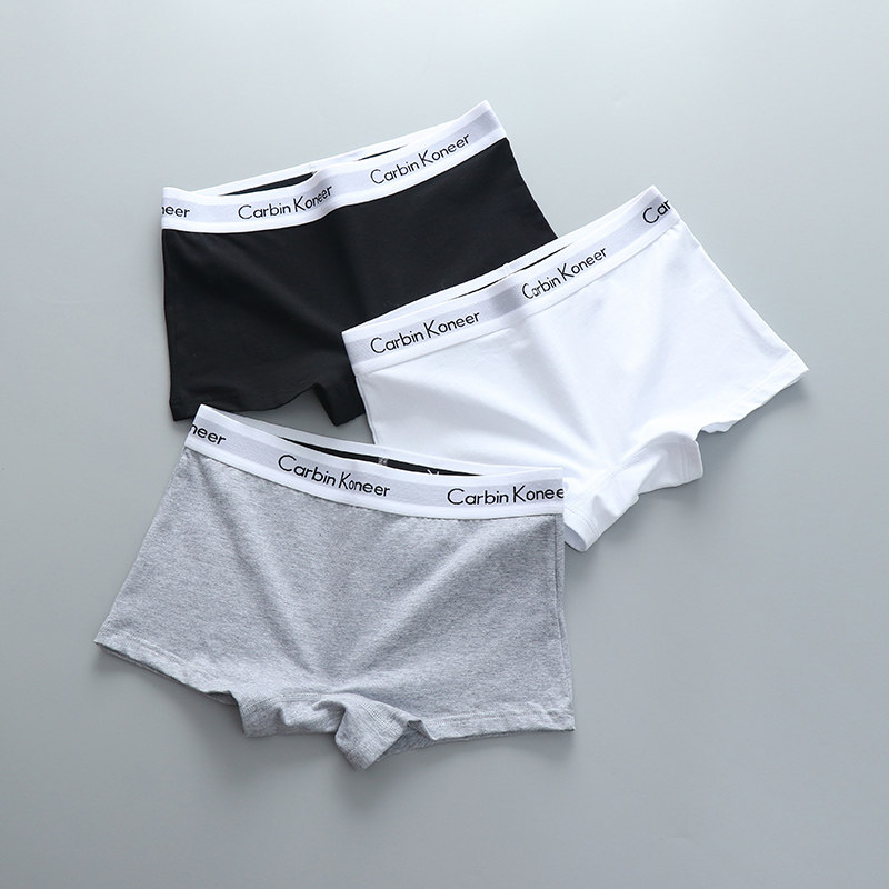 Women's solid color boxer briefs les handsome t pure cotton boxer shorts wide-brimmed large size mid-waist trousers sports bottoms