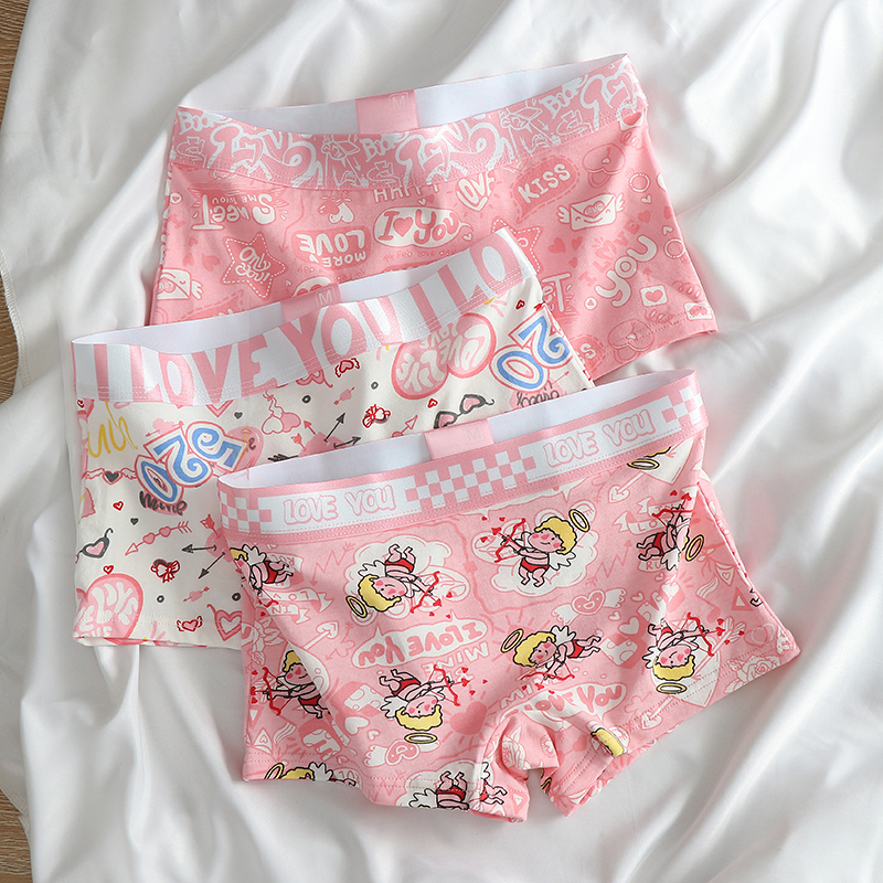 Boxer Briefs for Girls, Pure Cotton, Pink, Cute Cartoon, Unisex, Breathable, Antibacterial Crotch, Sports Comfortable Boxer Shorts