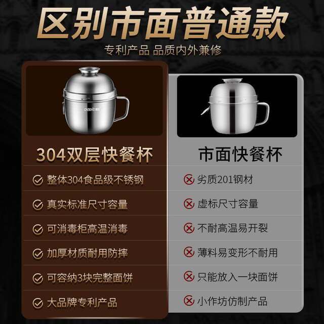 316 stainless steel bowl with handle fast food cup with lid instant noodles noodle bowl children's thermal insulation lunch box lunch box food