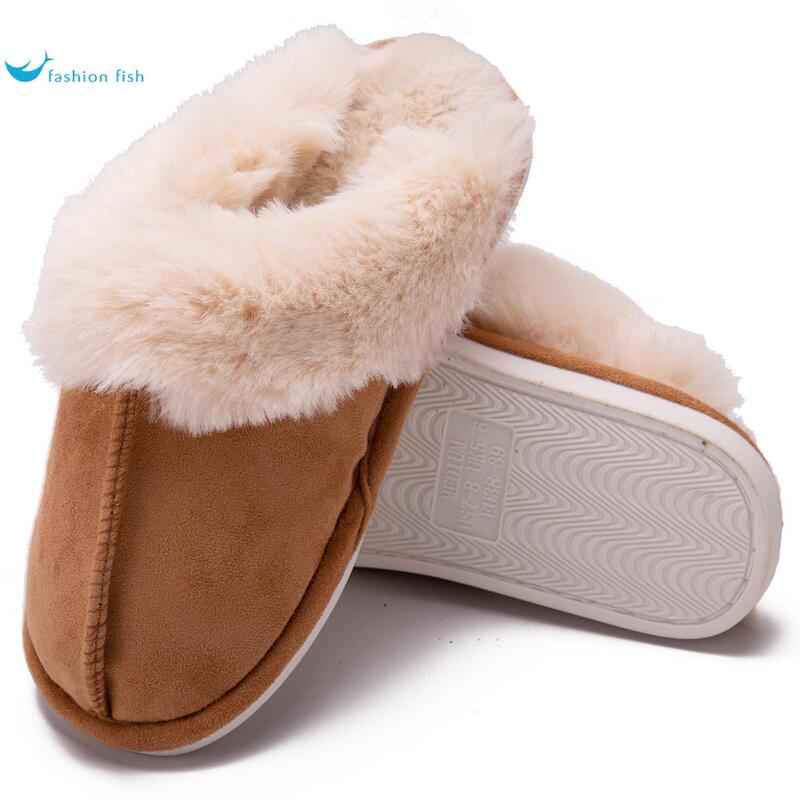Thickened Plush Cotton Slippers for Men and Women, Indoor and Outdoor Warm Soft-Soled Silent Fluffy Cotton Slippers