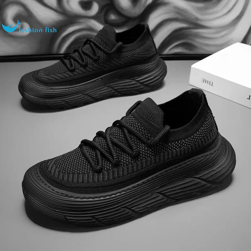 Men's Shoes Autumn New Style Breathable Anti-Odor Fly-Woven Mesh Men's Casual Slip-On Soft Thick-Soled Sports Shoes Men's Trendy Shoes