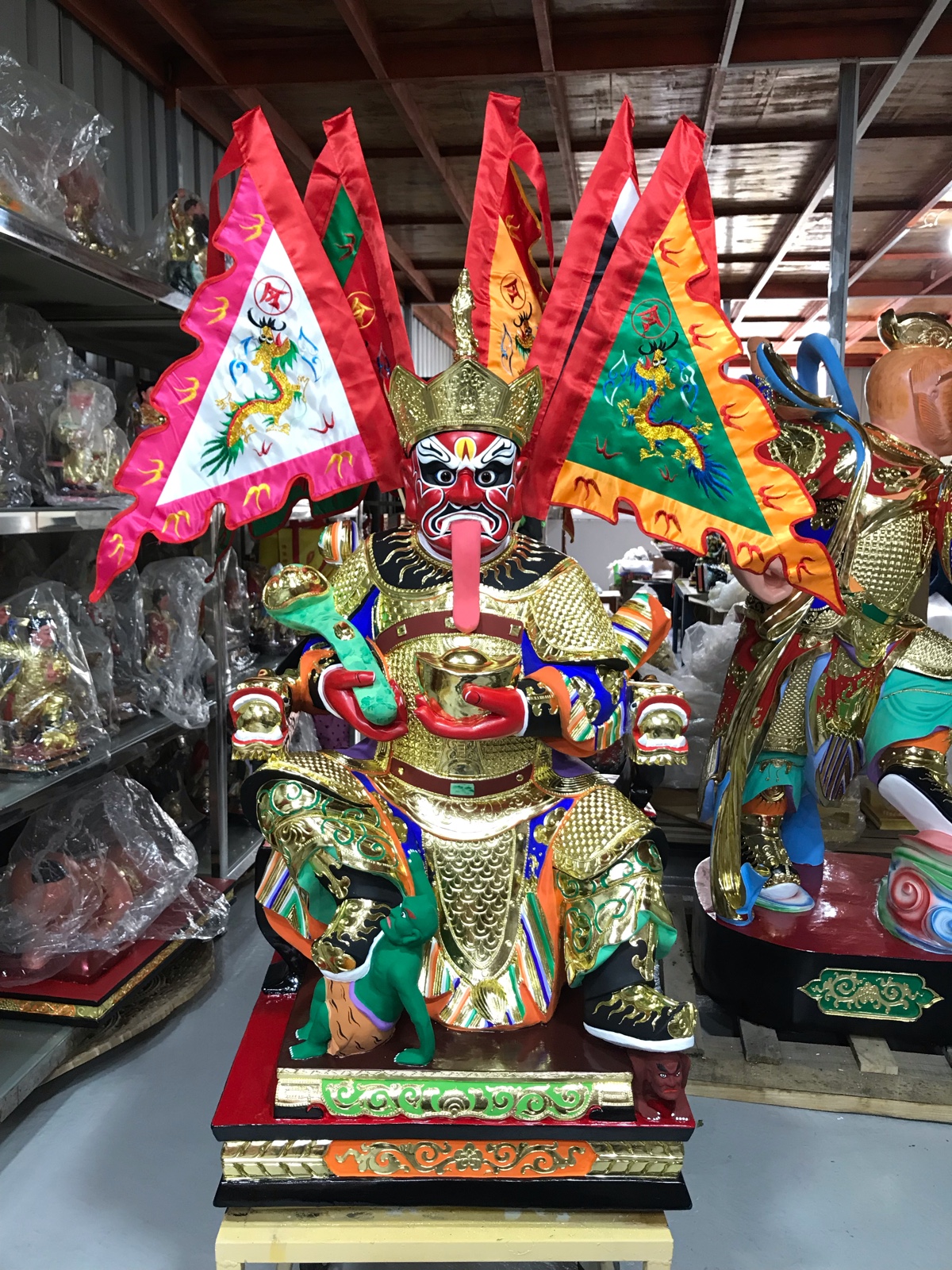 木雕神像定製大士爺普渡公鬼王面燃大士樟木漆線雕精品手工90釐米
