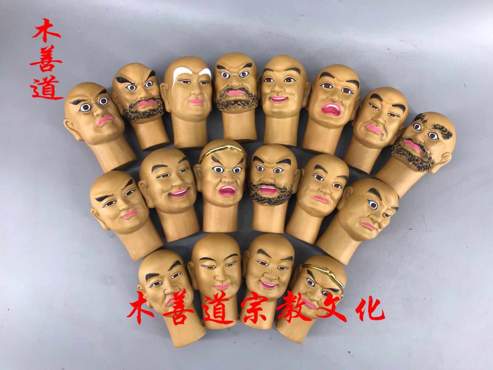 Wood carving Eighteen Arhat heads Eighteen Arhats camphor wood fine carving traditional craft Buddha statue head custom 3 inch