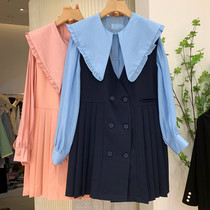 100 pleats suit one-piece dress suit women 2022 spring loose dolls collar shirt waistcoat two sets of dresses