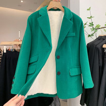 Plus Fluff Jacket Woman Mid 2021 Winter new loose Slim Lamb Hair Liner Suits great coat