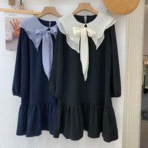 Lotus leaf collar dress Skirt Woman Mid 2022 Spring new loose Conspico Slim butterfly knot Snow spinning 100 pleated skirt