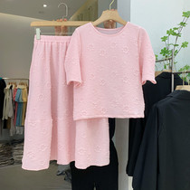 Bubble Sleeves Dress Suit Woman 2022 Summer new loose Lean Blouse Half Body Dress Two-piece Skirt