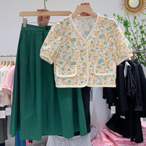 Floral top skirt set womens 2021 summer New loose slim small fragrant dress two-piece dress