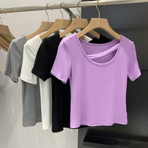 Hollowed-out T-shirt Woman Short Sleeve 2022 Summer New Sashimi Slim Thread Open Collarbone Blouses Modale Inner Lap Tshirt