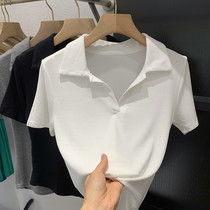 Short sleeves turnover T-shirt woman little sub 2022 Summer new body slim pure desire hot girl short blouses t-shirt