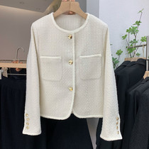 Round collar small fragrant wind jacket woman short section 2022 spring new body slim fit slim and thin fur blouse