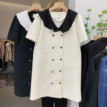 Lotus leaf collar small fragrant windy windy dress with cloak dresses 2022 spring new loose and thin French style double-row buttoned skirt