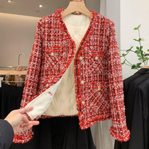 Christmas red small scented wind down clothes woman thickened 2021 Winter new conspicute and white duck suede jacket