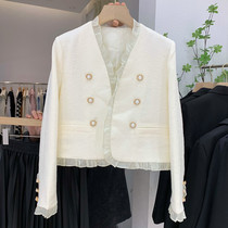 Agaric side small balsamic wind jacket female small sub 2022 spring new sashimi slim short 100 pleated splicing blouse
