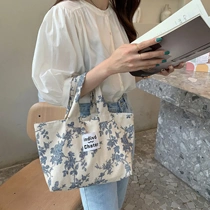 Home Korean style small fresh floral print handbag ins niche retro Chinese style versatile lunch bag