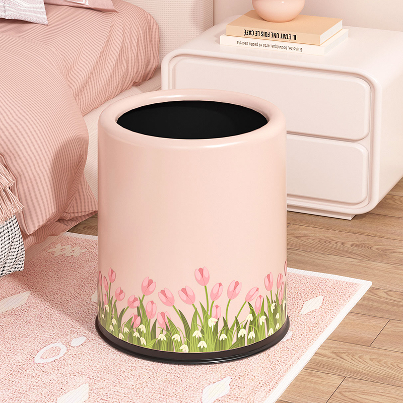 High-End Trash Can for Home Use, 2026 New Model, Light Luxury, Cute, Pink, Large Size Wastebasket for Living Room and Girl's Bedroom