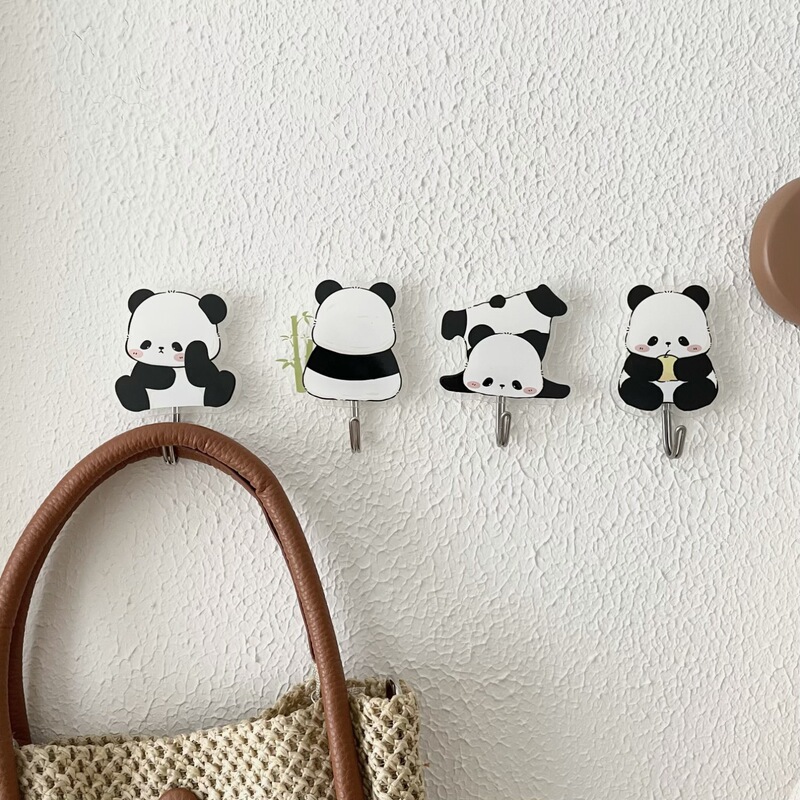Cute Acrylic No-Trace Hooks for the Door, Bathroom, and Behind the Door, Panda Hooks, No Drilling Required