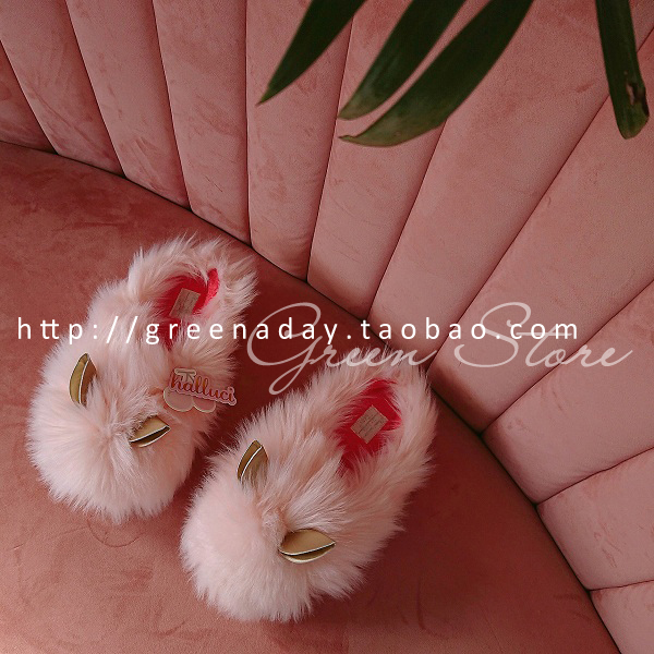 * ngôi nhà xanh * xuất khẩu cao cấp lông siêu dài lông thỏ Angora tai ấm dép cao