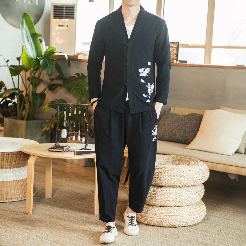 咖啡厅新款秋装中国风棉麻披风汉服大码套装 TZ34104 P120