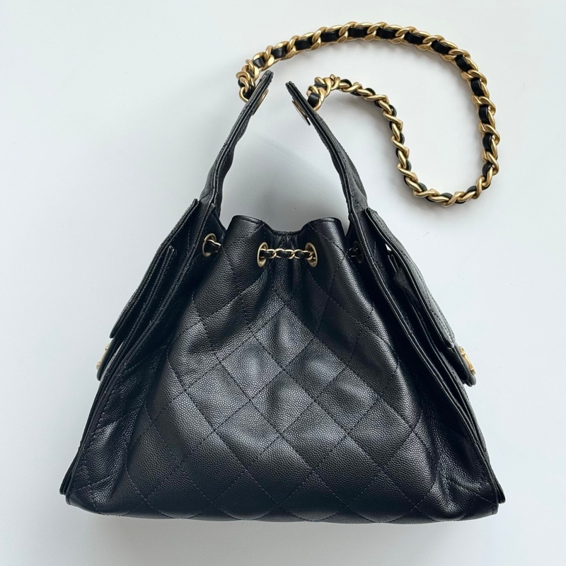 25Bag Quilted Chain Bucket Bag Underarm Tote Bag Caviar Lychee Leather Oil Wax Suede Jennie Same Style