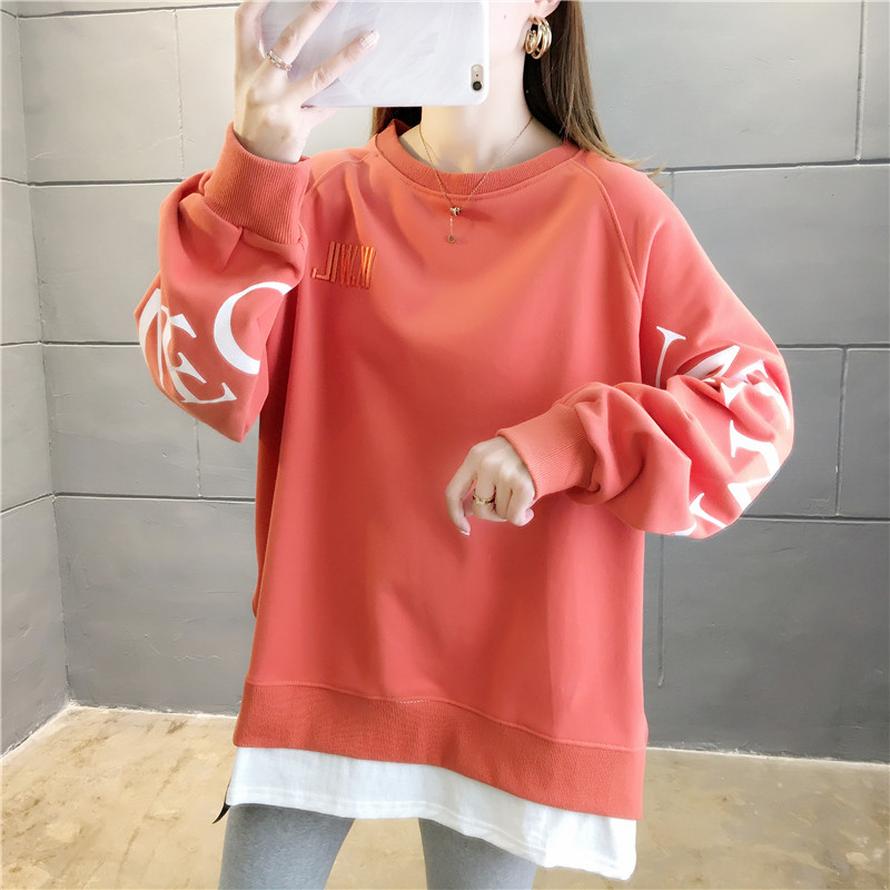 Pregnancy Woman Dress Loose Large Size size Long sleeve blouses Choo Spring Fall medium Long version printed embroidery fake Two pregnant women's necropolis
