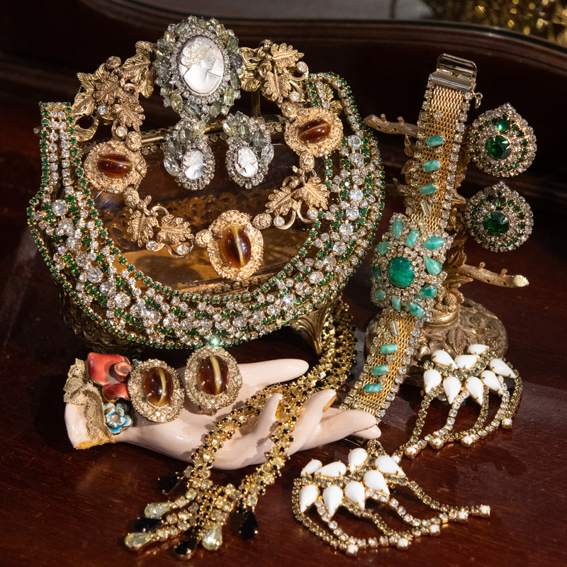Hobe Collection American Rhinestone Glass Ear Clips Bracelet Necklace Brooch Vintage Antique Jewelry