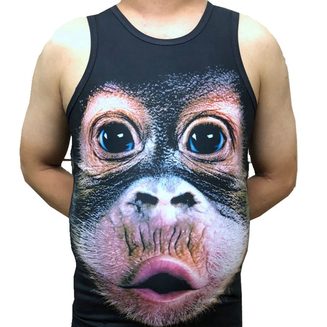 Funny doodle monkey 3d gorilla sweat vest fat plus size men's creative three-dimensional animal pattern bottoming shirt