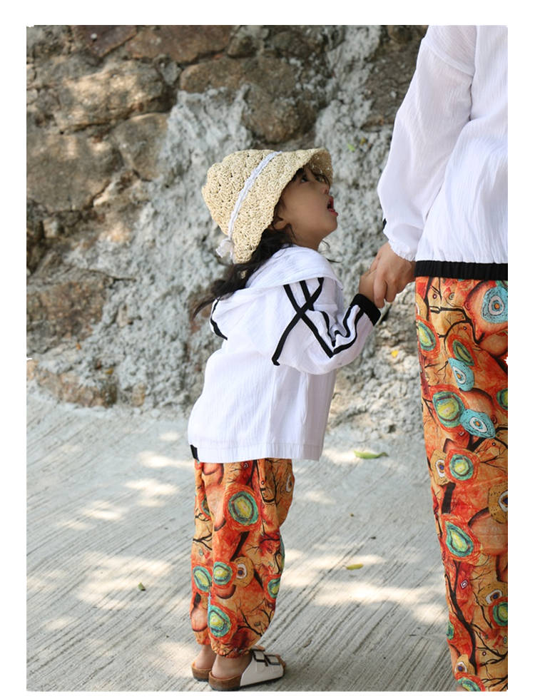 Qi Yue tự chế cha mẹ và con mặc kem chống nắng quần áo mùa hè một gia đình ba bông và vải lanh ánh sáng thở điều hòa không khí áo sơ mi bãi biển coat quần áo