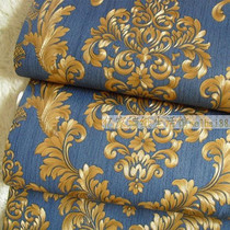 European style Damascus wallpaper retro thickened 3D three-dimensional embossed wallpaper Blue living room bedroom TV background wall