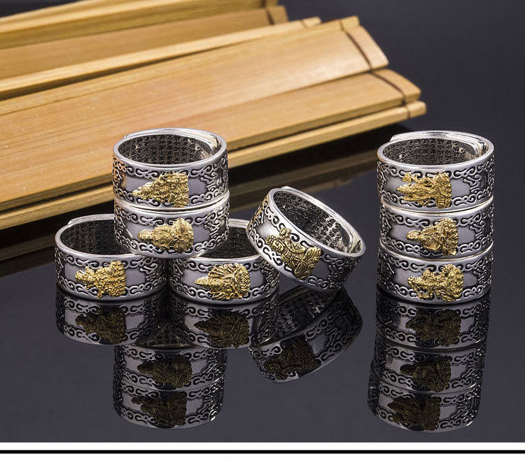 Sterling silver ring Zodiac Zodiac Pendant The Year of life Buddha Amulet Couple refers to dog Pig cow chicken block evil