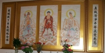 Three Treasures Buddha hanging painting Western three saints Buddha statue handmade painting Guanyin Bodhisattva silk portrait Amitabha Buddha Chinese painting