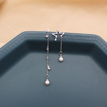 Korea asymmetrical long star ear - holder earrings 925 pure silver ear - nails without pain - proof allergies