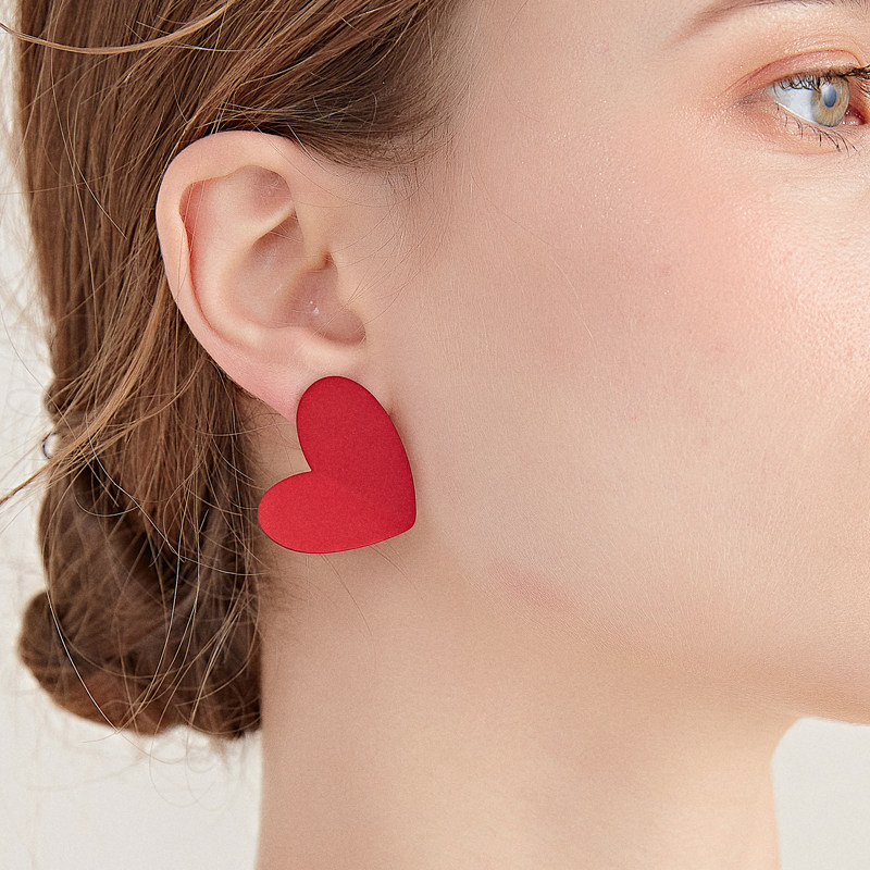 Korean temperament red love ear acupuncture female 925 sterling silver no ear hole ear clip false earrings resin transparent U clip