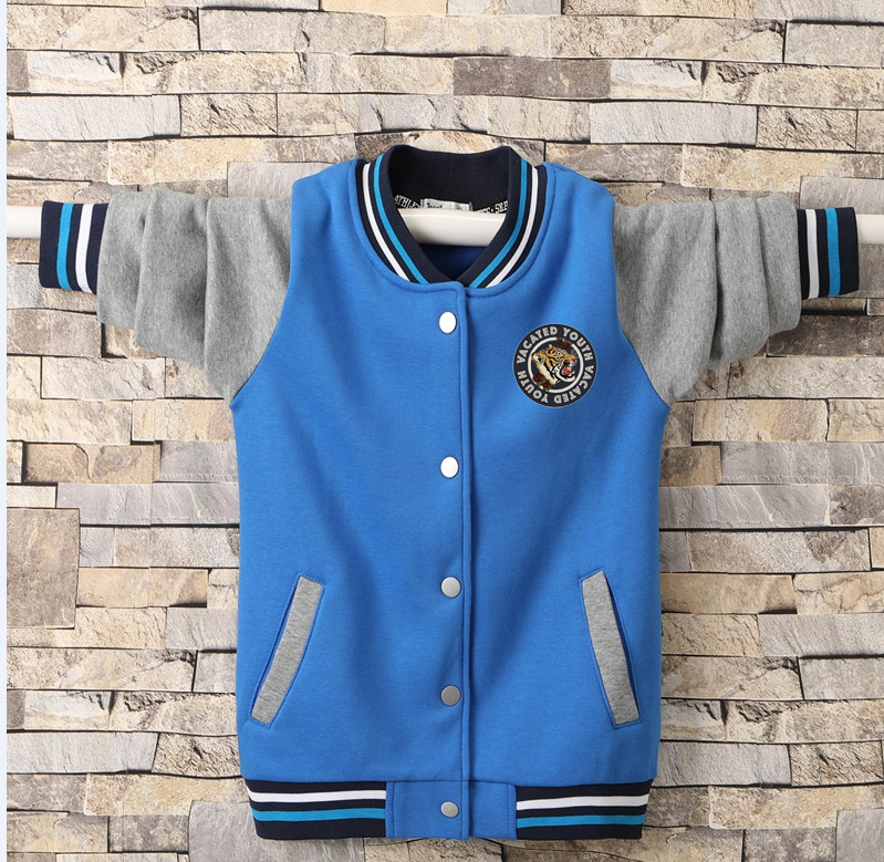 Spring and autumn new boys' big children's jacket plus velvet baseball uniform jacket top casual loose version boys and children