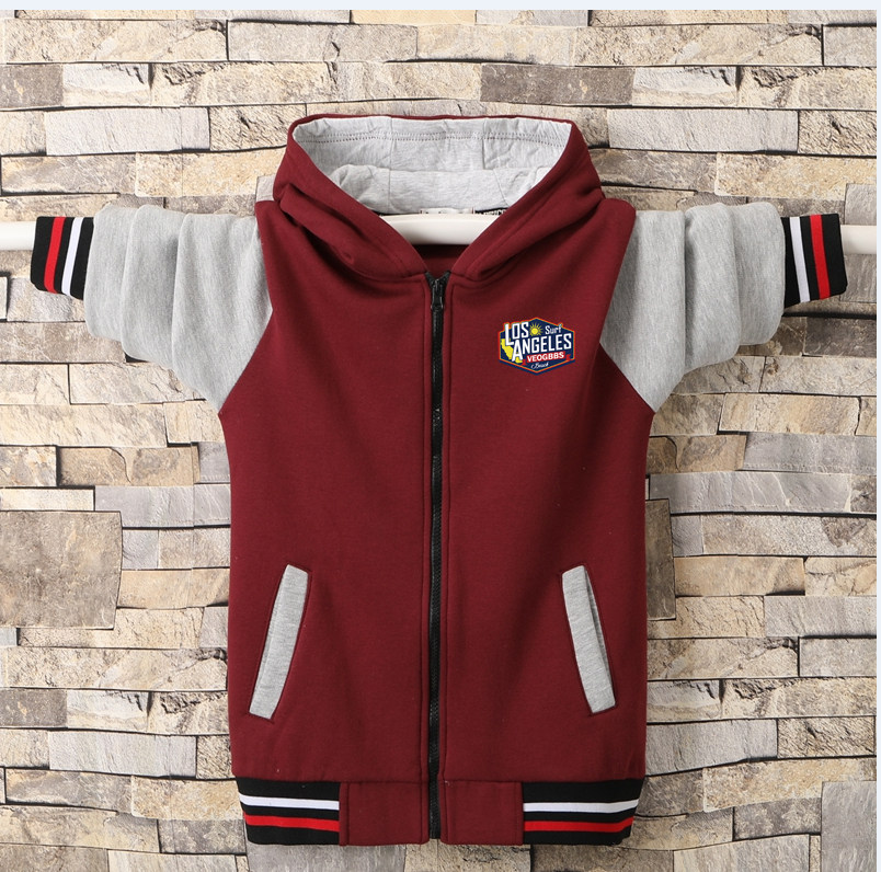 Spring and autumn new boys' big children's jacket plus velvet baseball uniform jacket top casual loose version boys and children