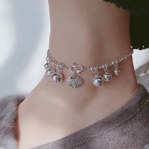 Rework Grand Palais Suzuki S925 pure silver foot chain bell will ring silver Pearl woman Ping An locks a chaine gift for Valentines Day