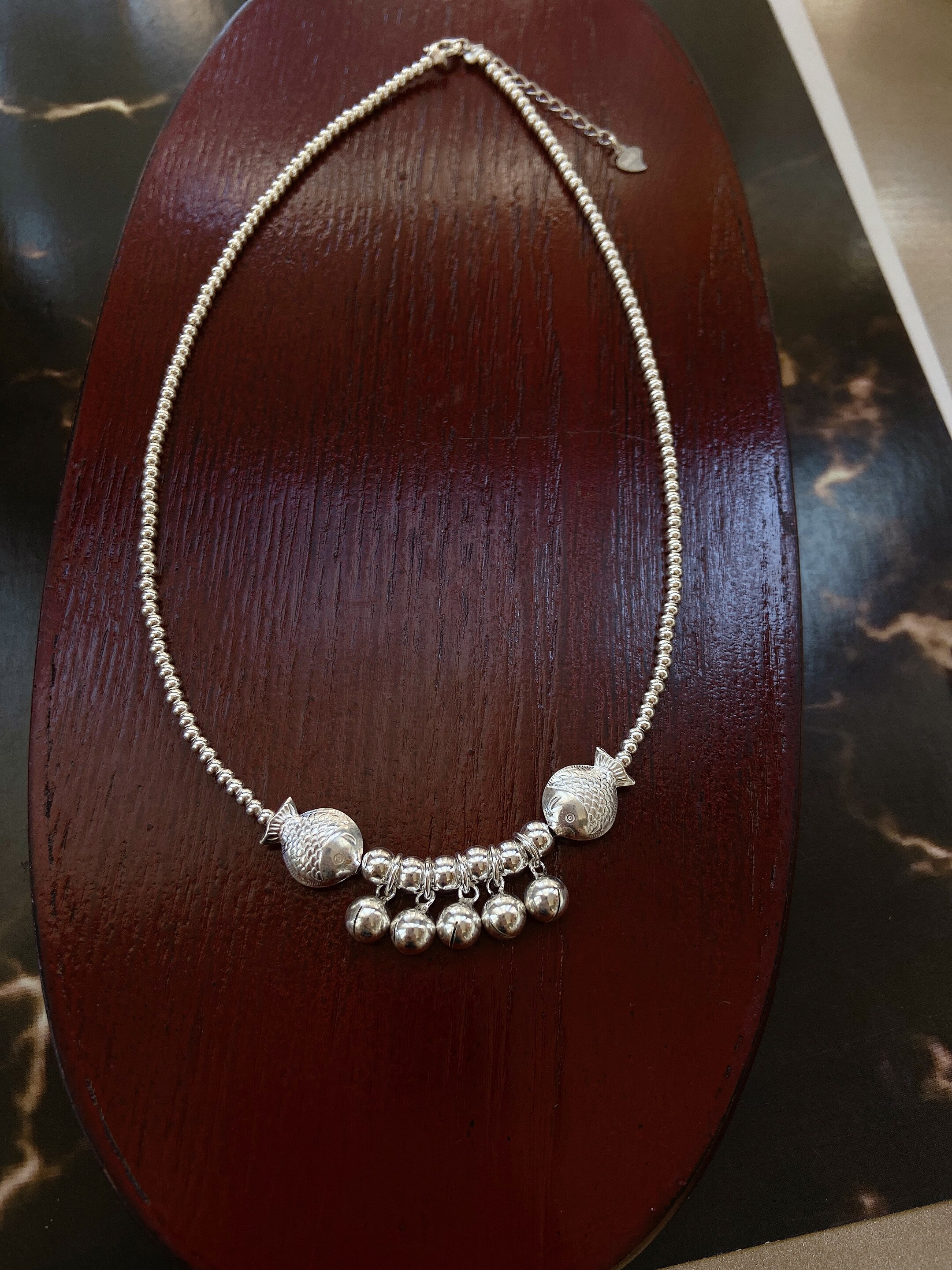 925 Pure Silver Double Fish Kissing Fish Necklace