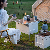 Outdoor camping storage tank folding industrial wind camping box car trunk storage box wooden cover storage box