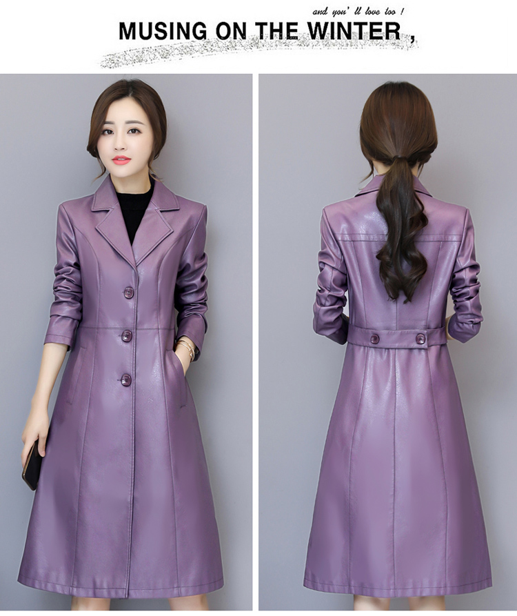 Thu đông 2018 mới Hained leather nữ dài Phần phiên bản Hàn Quốc của những chiếc áo khoác mỏng nữ bằng da có kích thước lớn áo khoác da