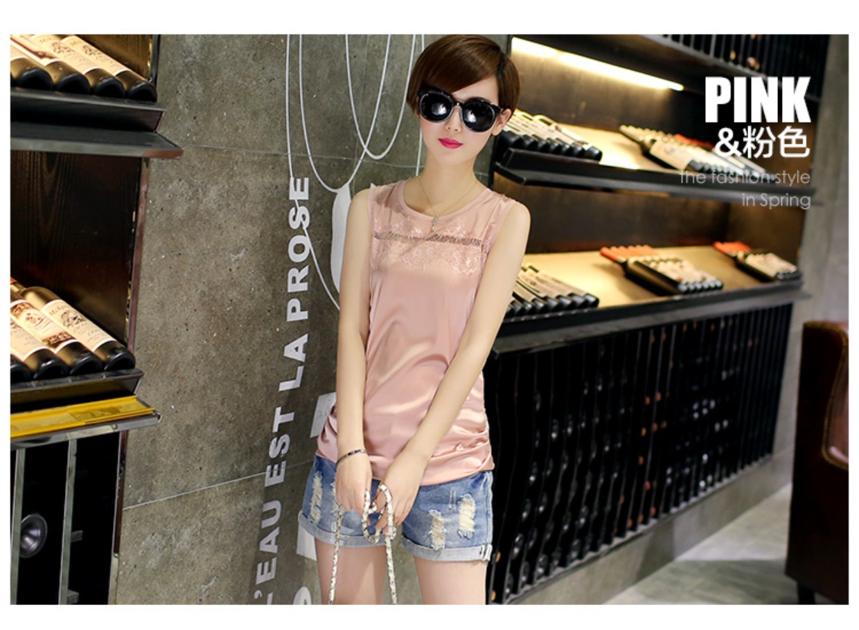 Lông mi đen Ren yếm Vest Vest Phụ nữ Mặc Trang phục mùa hè Loose Thin Base Dưới Sexy Vòng cổ Ren Top quần áo nữ