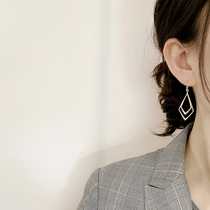 FADOOJ Day Ensemble Light Extravagant Jewelry 10k Gold Bilayer Hollowed-out Geometric Rhomboid Hearse Minimalist Earrings