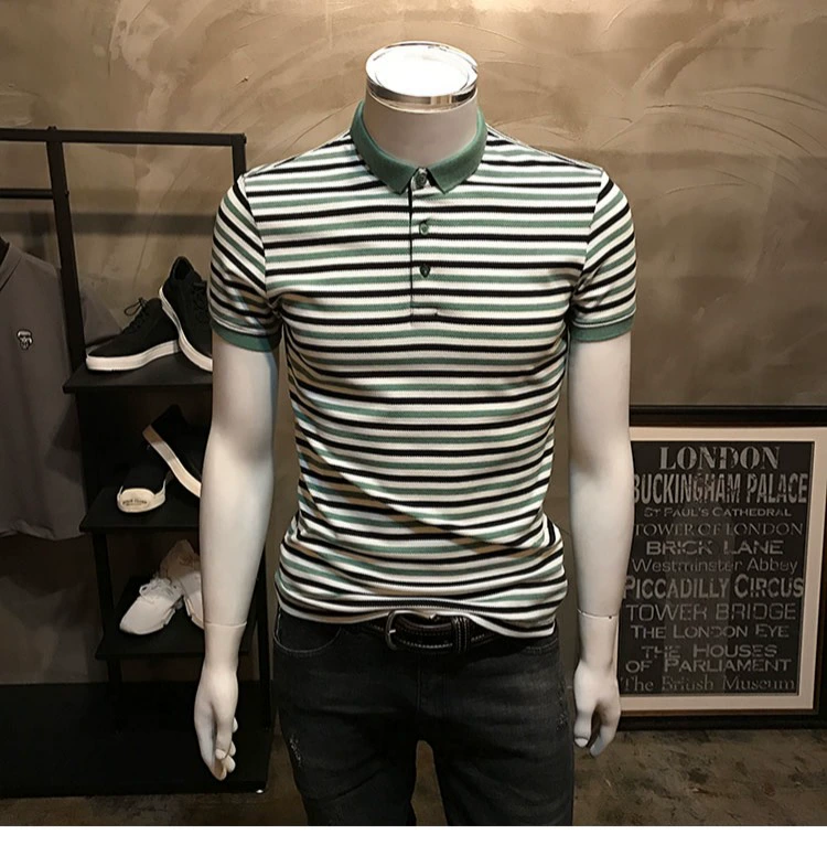 Mùa hè 2019 mới thời trang áo polo sọc nam phiên bản Hàn Quốc của áo sơ mi nhỏ Paul áo sơ mi mỏng tay ngắn