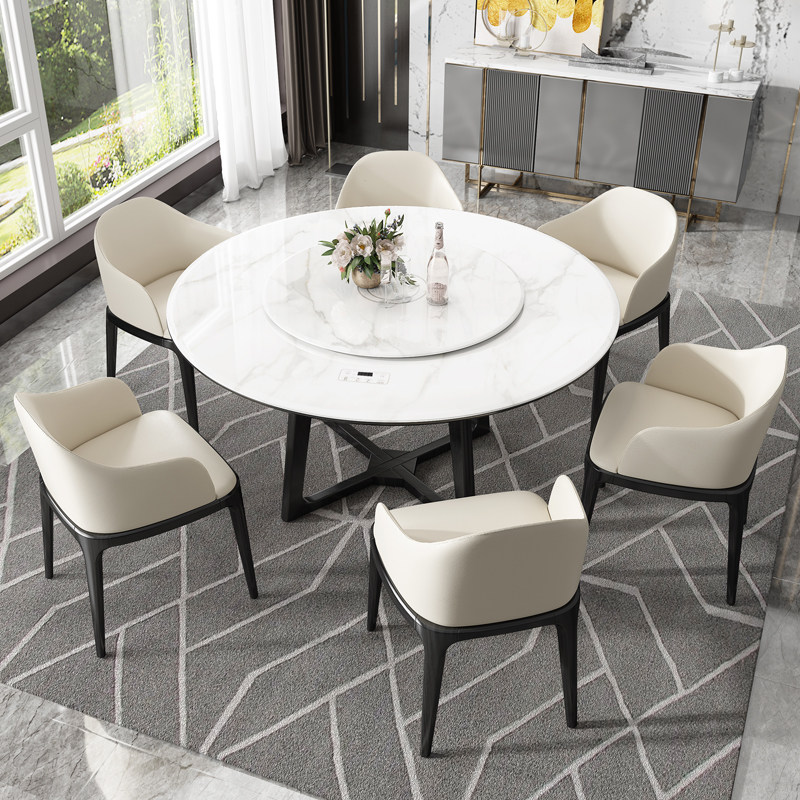 Light luxury dining table and chair combination modern simple retractable folding induction cooker small apartment Nordic solid wood round dining table